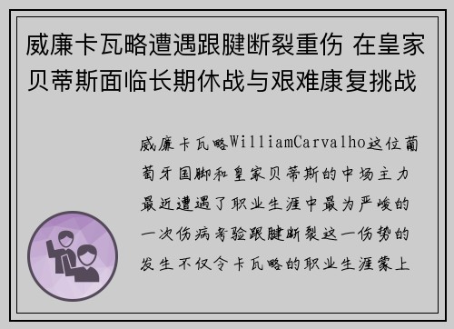 威廉卡瓦略遭遇跟腱断裂重伤 在皇家贝蒂斯面临长期休战与艰难康复挑战 威廉卡瓦略遭遇跟腱断裂重伤 在皇家贝蒂斯面临长期休战与艰难康复挑战
