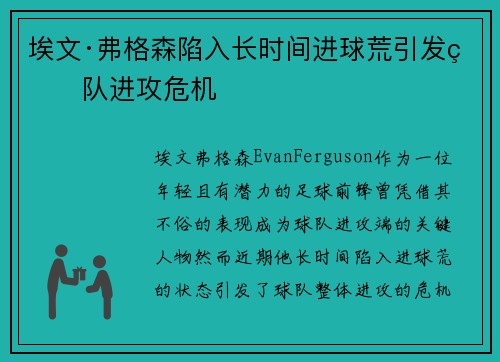 埃文·弗格森陷入长时间进球荒引发球队进攻危机